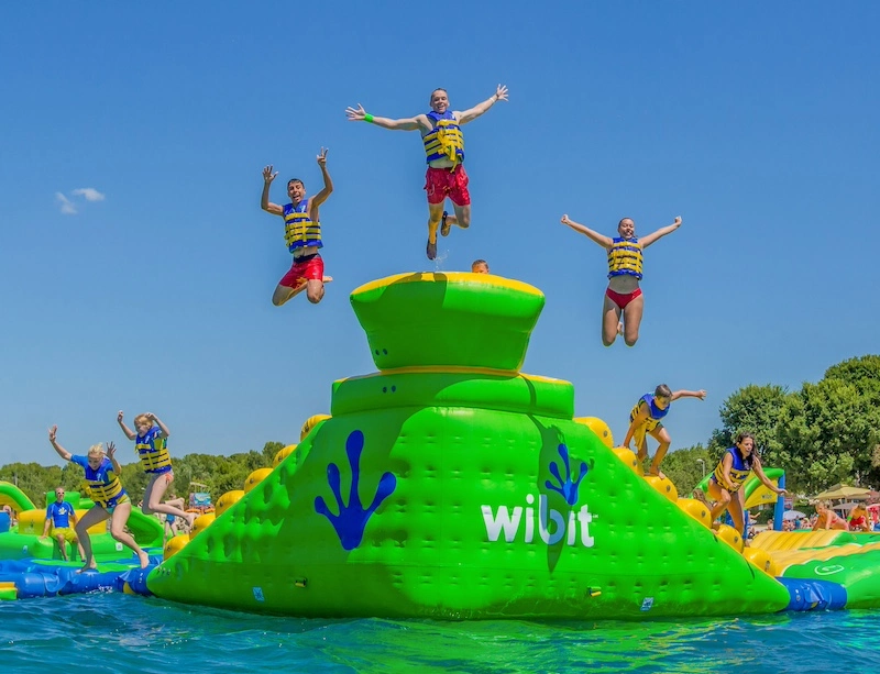 inflatable waterpark on lake